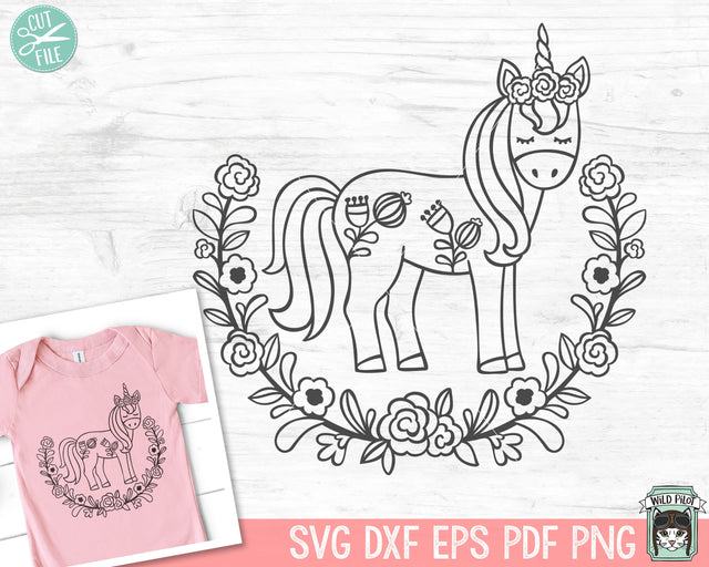 Unicorn Floral Wreath SVG Cut File SVG Wild Pilot 