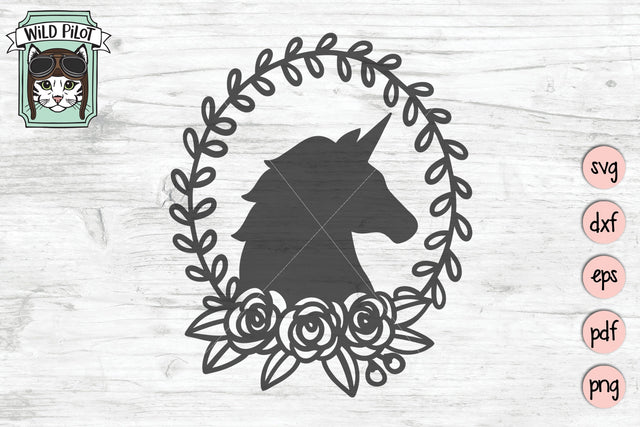 Unicorn Floral Wreath SVG Cut File SVG Wild Pilot 