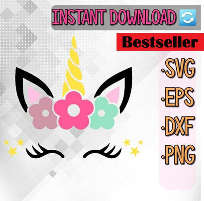 Unicorn Flowers SVG, Cut File, SVG, Eps, Dxf, Png, Cricut, Silhouette, Cutfile, Instant Download SVG UniqueChalk 