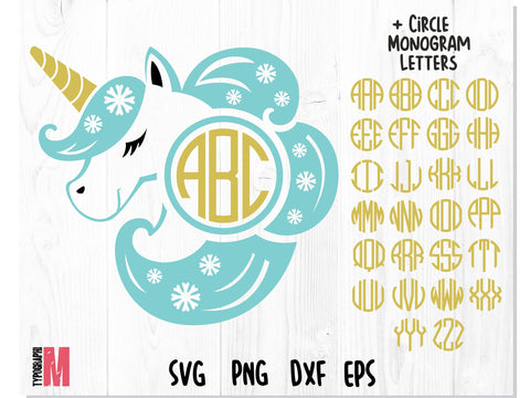 Unicorn Frozen Monogram Circle SVG SVG CreativeStudioTM 