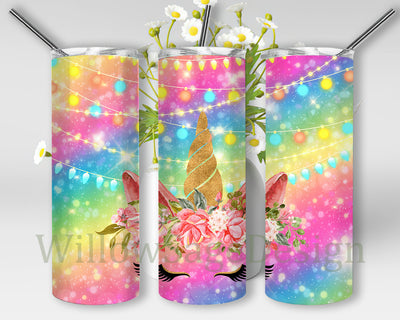 Unicorn Glitter Tumbler Design, Unicorn 20oz Skinny Tumbler, Rainbow Glitter Tumbler Wrap, Unicorn Floral Tumbler Png, Unicorn Sublimation Design, Digital Download Sublimation WillowSageDesign 