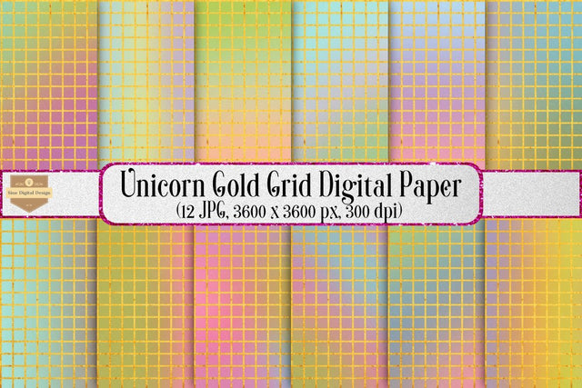 Unicorn Gold Grid Digital Papers Background Digital Pattern SineDigitalDesign 