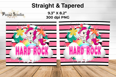 Unicorn Hard Rock on Stripes 20 oz Skinny Tumbler Wrap Sublimation Design Sublimation Pazal Studio 