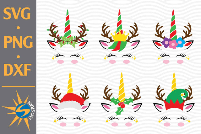 Unicorn Head Christmas SVG, PNG, DXF Digital Files Include SVG SVGStoreShop 