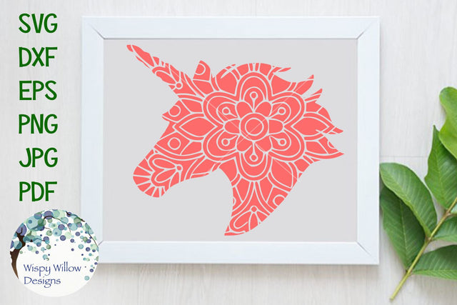 Unicorn Head Floral Mandala SVG Wispy Willow Designs 
