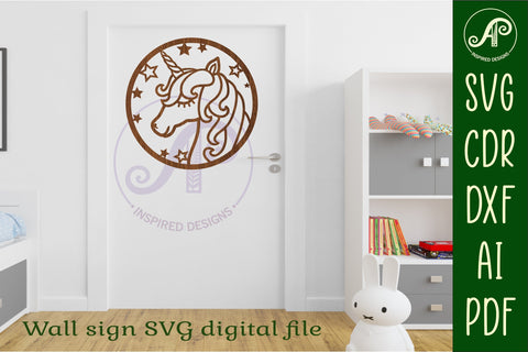 Unicorn head wall art sign, SVG file. vector file SVG APInspireddesigns 