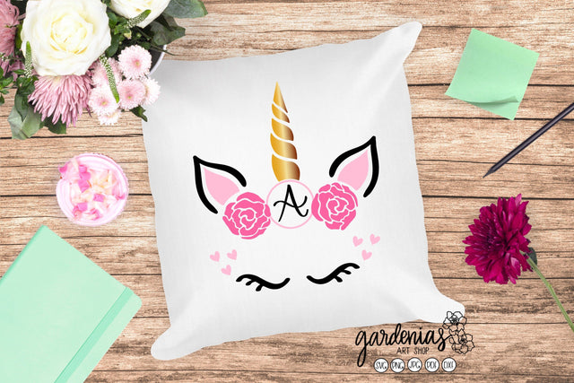 Unicorn Horn Monogram with Hearts with Alphabet SVG Gardenias Art Shop 