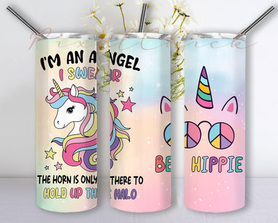 Unicorn I’m An Angel I Swear Tumbler Cup With Lid, Inspirational Coffee Mug, Christmas Gift For Baby Girls, The Princess Loves Unicorn Stainless Steel Tumbler 20oz Sublimation PixelChick 