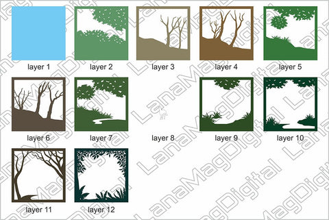 Unicorn in a magical forest svg Fairytale layered papercraft 3D Paper LanaMagDigital 