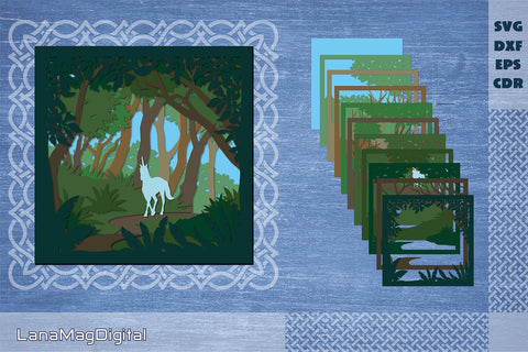 Unicorn in a magical forest svg Fairytale layered papercraft 3D Paper LanaMagDigital 