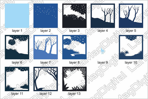 Unicorn in a night magical forest svg Fairytale papercraft 3D Paper LanaMagDigital 