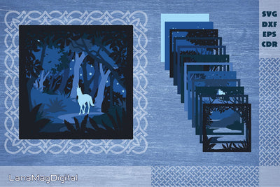 Unicorn in a night magical forest svg Fairytale papercraft 3D Paper LanaMagDigital 
