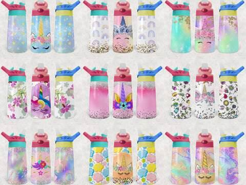Unicorn Kids Bundle Tumbler design 12oz flip top & Sippy cup SVG BambinaCreations 