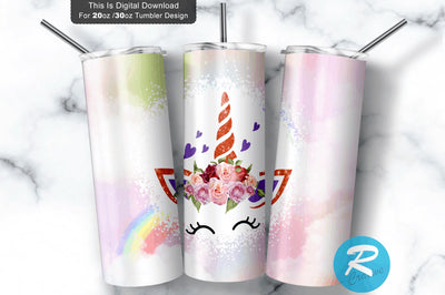 Unicorn Kids Rainbow Seamless 20 oz / 30 oz Tumbler PNG Sublimation Regulrcrative 