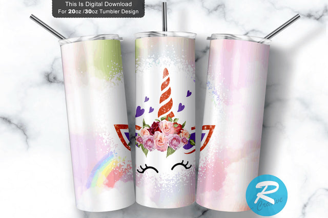 Unicorn Kids Rainbow Seamless 20 oz / 30 oz Tumbler PNG Sublimation Regulrcrative 