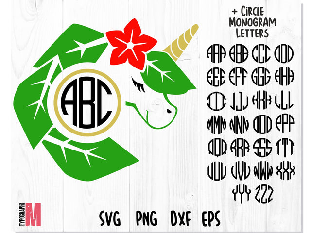 Unicorn Leaves Monogram Circle SVG SVG CreativeStudioTM 