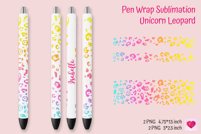 Unicorn Leopard Pen Wrap Sublimation. Waterslide Pen Wraps Sublimation Kseniia designer 