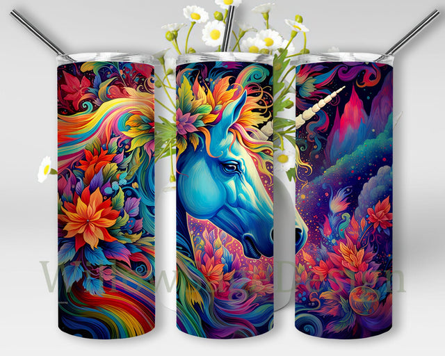 Unicorn Magic Colors 20oz Skinny Tumbler Png, Colorful Unicorn Flowers Tumbler, Rainbow Unicorn Flowers Tumbler, Unicorn Sublimation Design, Colorful Flowers Png Sublimation WillowSageDesign 