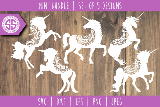 Unicorn Mandala Zentangle Mini Bundle - Set of 5 SVG SavoringSurprises 