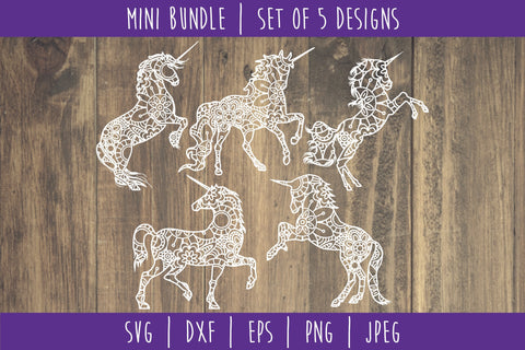 Unicorn Mandala Zentangle Mini Bundle - Set of 5 SVG SavoringSurprises 
