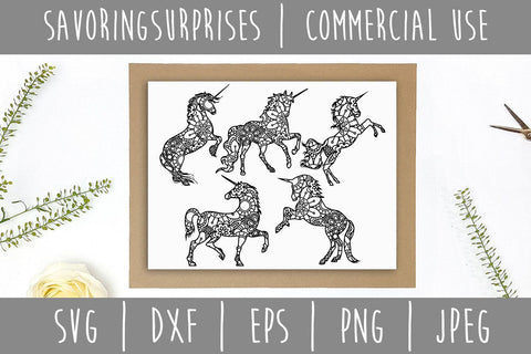 Unicorn Mandala Zentangle Mini Bundle - Set of 5 SVG SavoringSurprises 