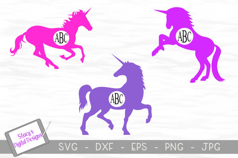 Unicorn Monogram Frame SVG Bundle - 3 Unicorn Designs SVG Stacy's Digital Designs 
