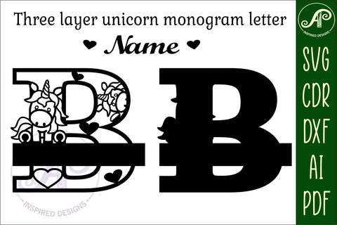 Unicorn Monogram Letter B SVG Cut File SVG APInspireddesigns 