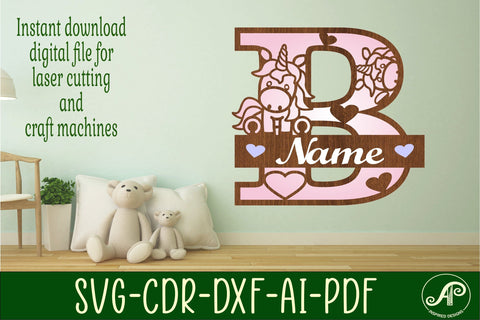 Unicorn Monogram Letter B SVG Cut File SVG APInspireddesigns 