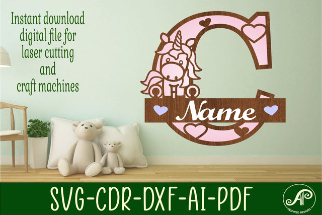 Unicorn Monogram Letter C SVG Cut File SVG APInspireddesigns 