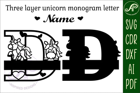 Unicorn Monogram Letter D SVG Cut File SVG APInspireddesigns 