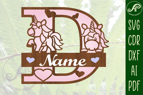 Unicorn Monogram Letter D SVG Cut File SVG APInspireddesigns 