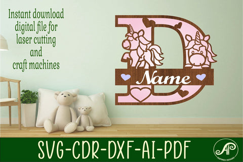 Unicorn Monogram Letter D SVG Cut File SVG APInspireddesigns 