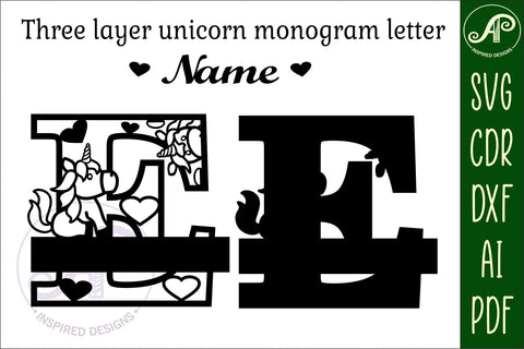 Unicorn Monogram Letter E SVG Cut File SVG APInspireddesigns 