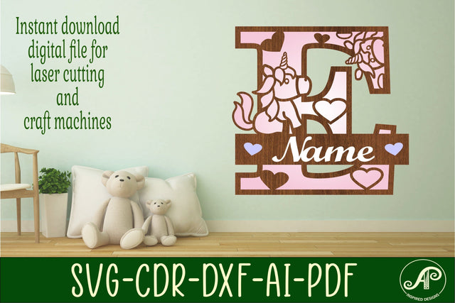 Unicorn Monogram Letter E SVG Cut File SVG APInspireddesigns 