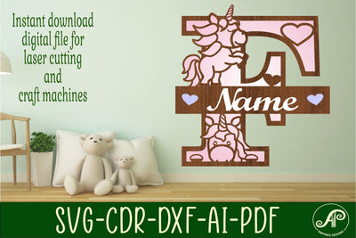 Unicorn Monogram Letter F SVG Cut File SVG APInspireddesigns 