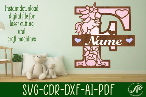 Unicorn Monogram Letter F SVG Cut File SVG APInspireddesigns 