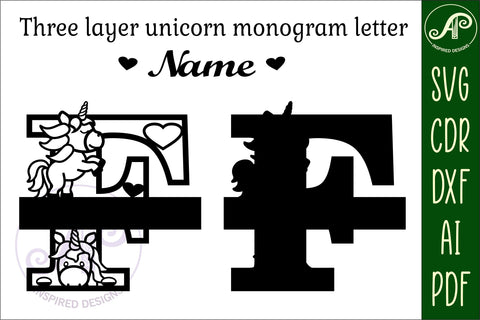 Unicorn Monogram Letter F SVG Cut File SVG APInspireddesigns 