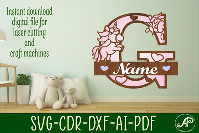 Unicorn Monogram Letter G SVG Cut File SVG APInspireddesigns 