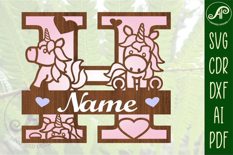 Unicorn Monogram Letter H SVG Cut File SVG APInspireddesigns 