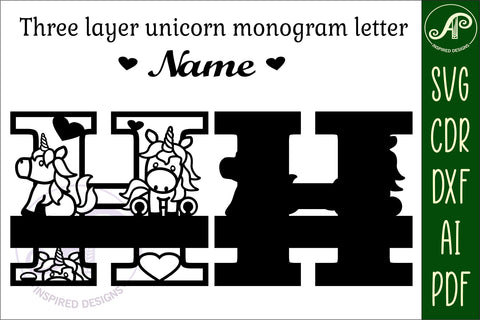 Unicorn Monogram Letter H SVG Cut File SVG APInspireddesigns 