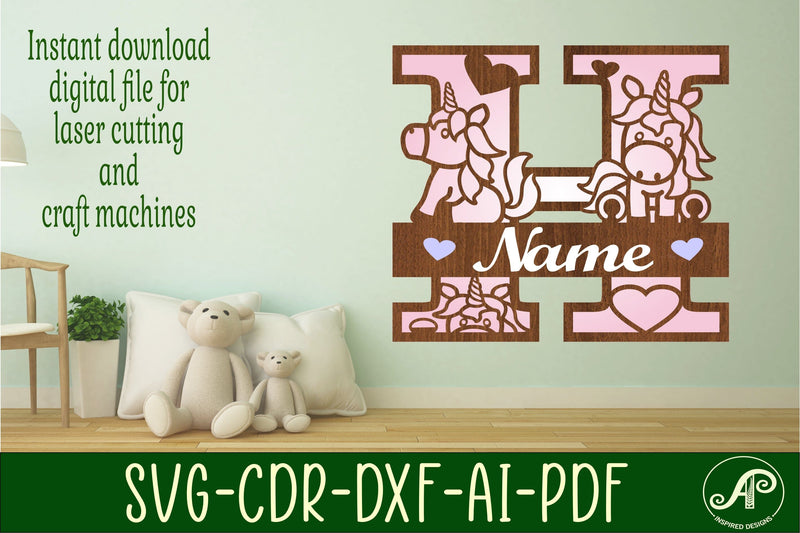Unicorn Monogram Letter H SVG Cut File SVG APInspireddesigns 