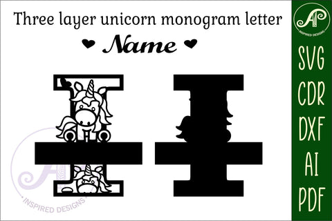 Unicorn Monogram Letter I SVG Cut File SVG APInspireddesigns 