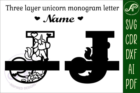 Unicorn Monogram Letter J SVG Cut File SVG APInspireddesigns 