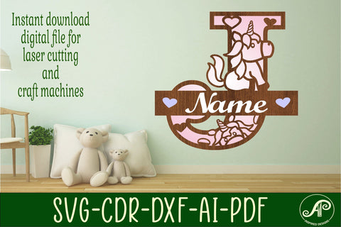 Unicorn Monogram Letter J SVG Cut File SVG APInspireddesigns 