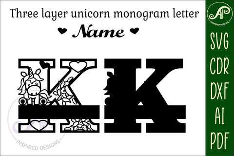 Unicorn Monogram Letter K SVG Cut File SVG APInspireddesigns 