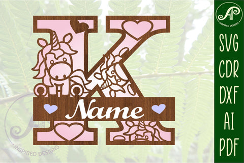 Unicorn Monogram Letter K SVG Cut File SVG APInspireddesigns 