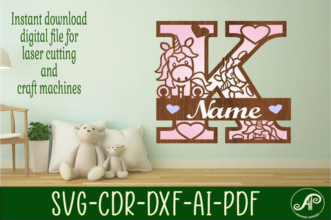 Unicorn Monogram Letter K SVG Cut File SVG APInspireddesigns 