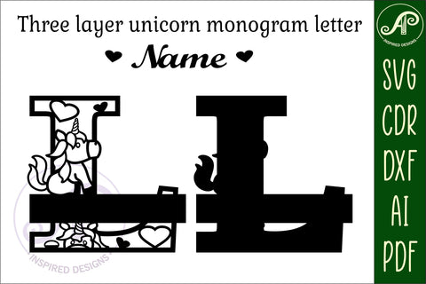 Unicorn Monogram Letter L SVG Cut File SVG APInspireddesigns 