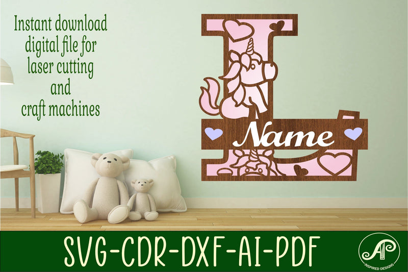 Unicorn Monogram Letter L SVG Cut File SVG APInspireddesigns 