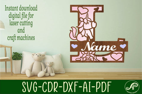 Unicorn Monogram Letter L SVG Cut File SVG APInspireddesigns 